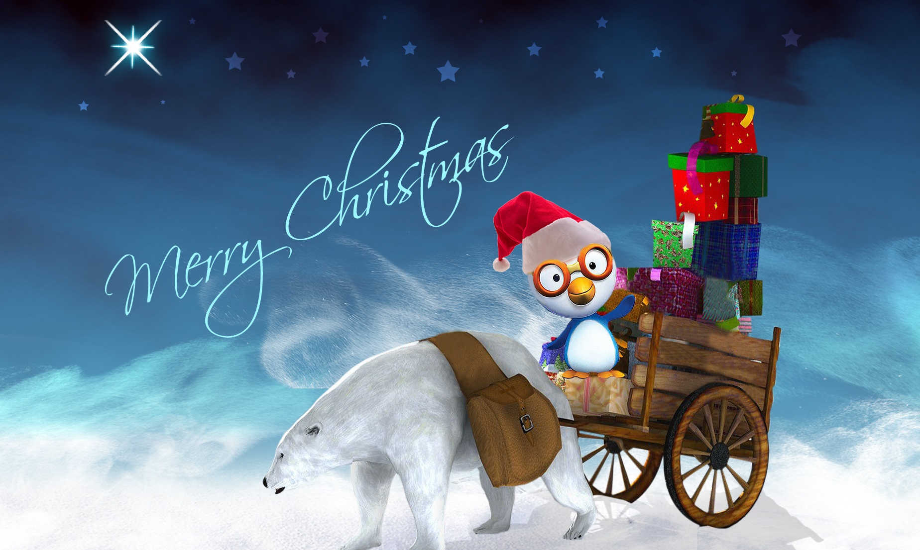 merry Christmas Penguin As Santa Claus Wallpaper